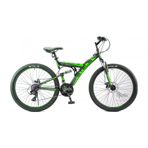 Велосипед 26"" STELS Focus MD 21-sp двухподвес, рост 18"", 21ск., диск, чёрный/зелёный