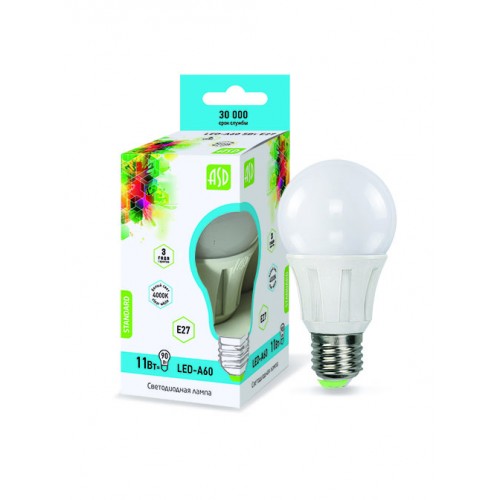 Лампа светодиодная ASD LED А60-11W- E27 4000K шар 4006