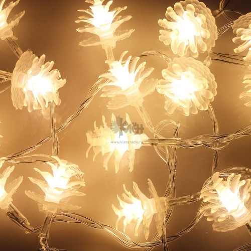 Гирлянда эл. с насадками Сосновая Шишка СНОУ БУМ 3м. 15LED шампань прозр.пр. 381-159