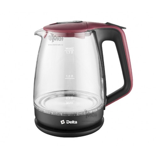 Чайник DELTA DL-1331 1,7л., 2200Вт. стекло, черн./красн