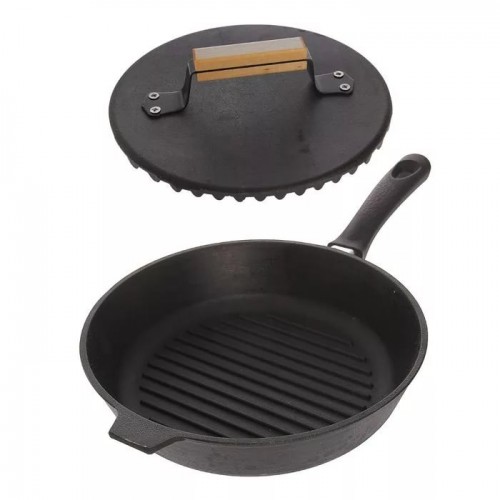 Сковорода-гриль чугунная d28см. Камская Г8063 бакелит. ручка, чугунн. крышка