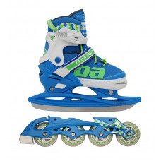 Коньки комби лезвие+ролики 31-34р.BlackAqua AS-409 голубой-салатовый