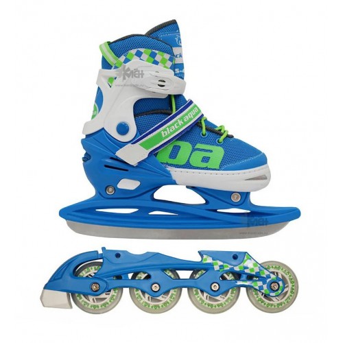 Коньки комби лезвие+ролики 31-34р.BlackAqua AS-409 голубой-салатовый