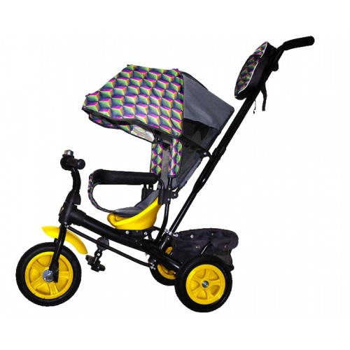 Велосипед 3-х кол. Лучик МАЛЮТ2 крыша-капюшон, родит.ручка, ПВХ кол., ананас розовый/жёлтый