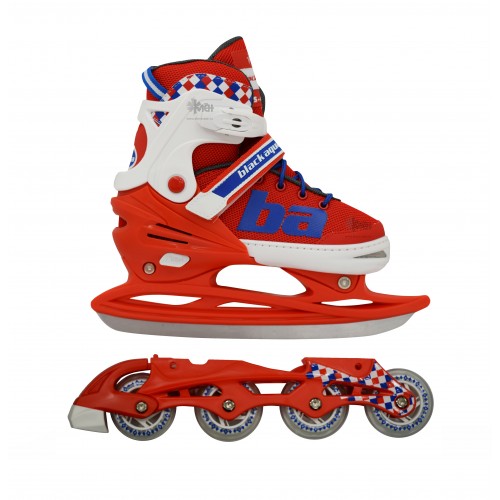 Коньки комби лезвие+ролики 31-34р.BlackAqua AS-409 красный-синий