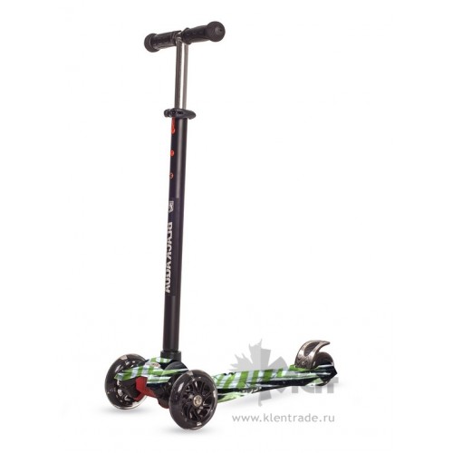 Самокат 3-ёх кол. Black Aqua MG014 руль 75-85см., светящ.колёса, зелёные полосы