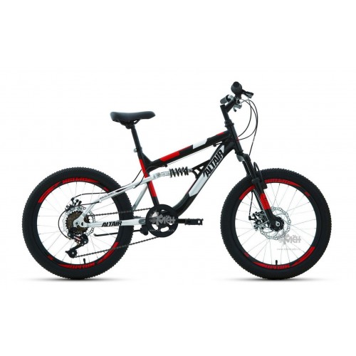 Велосипед 20"" ALTAIR MTB FS disc двухподвес, рост 14"", 6ск., чёрный/красный