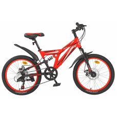 Велосипед 20"" AVENGER F201D двухподвес, рост 12"", 7ск., диск., красный