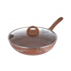 Сковорода ВОК d28 VISSNER VS-7592-28 + крышка, кован.алюм., мраморн.покр., д/индукц., коричн.