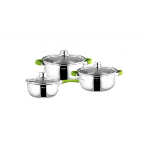 Набор посуды 6пр. Greys VKS-50-52 (1,3л+2,6л+5л) силикон.ручки