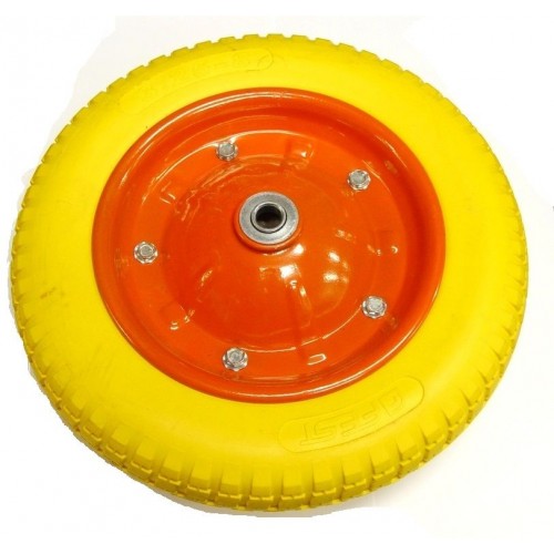 Колесо д/тележки полиуретановое 300-8 (16мм) (красно-желтое)