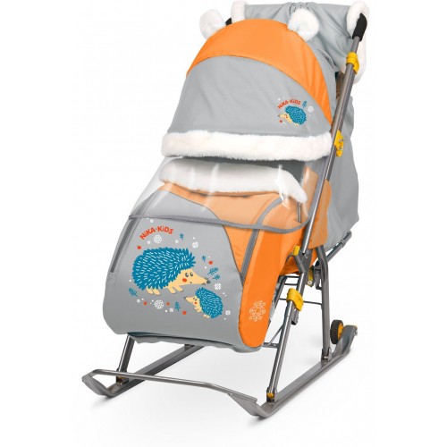 Санки-коляска Ника детям НД6 сер.оранж еж/снеговик роз./снеговик бирюз.
