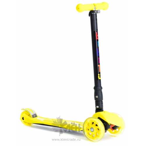 Самокат 3-ёх кол. BIBITU PLAY SKL-07D складной, руль 52-70см., светящ.кол., до 50кг., жёлтый