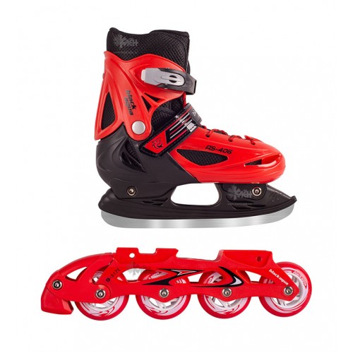 Коньки комби лезвие+ролики 30-33р.BlackAqua AS-406 красный