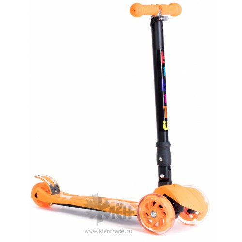 Самокат 3-ёх кол. BIBITU PLAY SKL-07D складной, руль 52-70см., светящ.кол., до 50кг., оранжевый