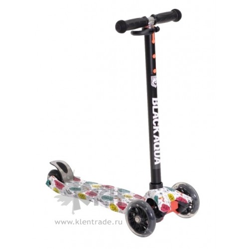 Самокат 3-ёх кол. Black Aqua MG014 руль 75-85см., светящ.колёса, цветы
